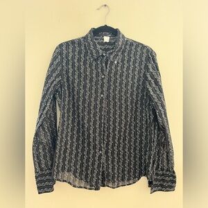 J Crew Black Button-down Blouse with Florall Detail, Size 12